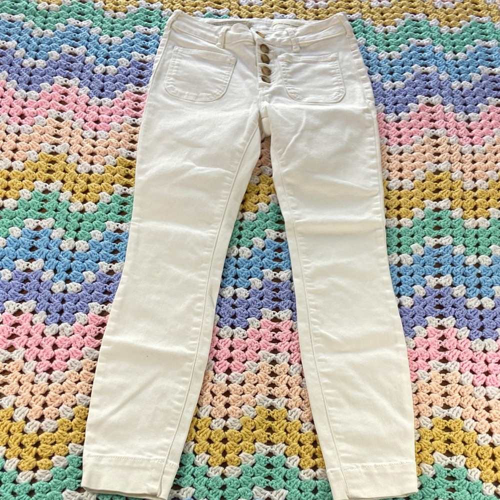 Pilcro and the Letterpress High Rise Denim Legging White Stretch Skinny Jeans 25 - Picture 5 of 10